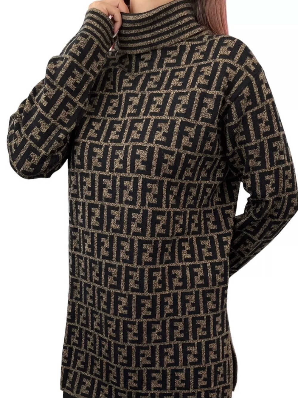 Fendi Black and Gold FF Logo Turtleneck Sweater